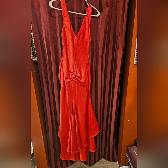 Women's Red satin dress. Ruffle Hemline. Size Xs - Picture 3 of 15